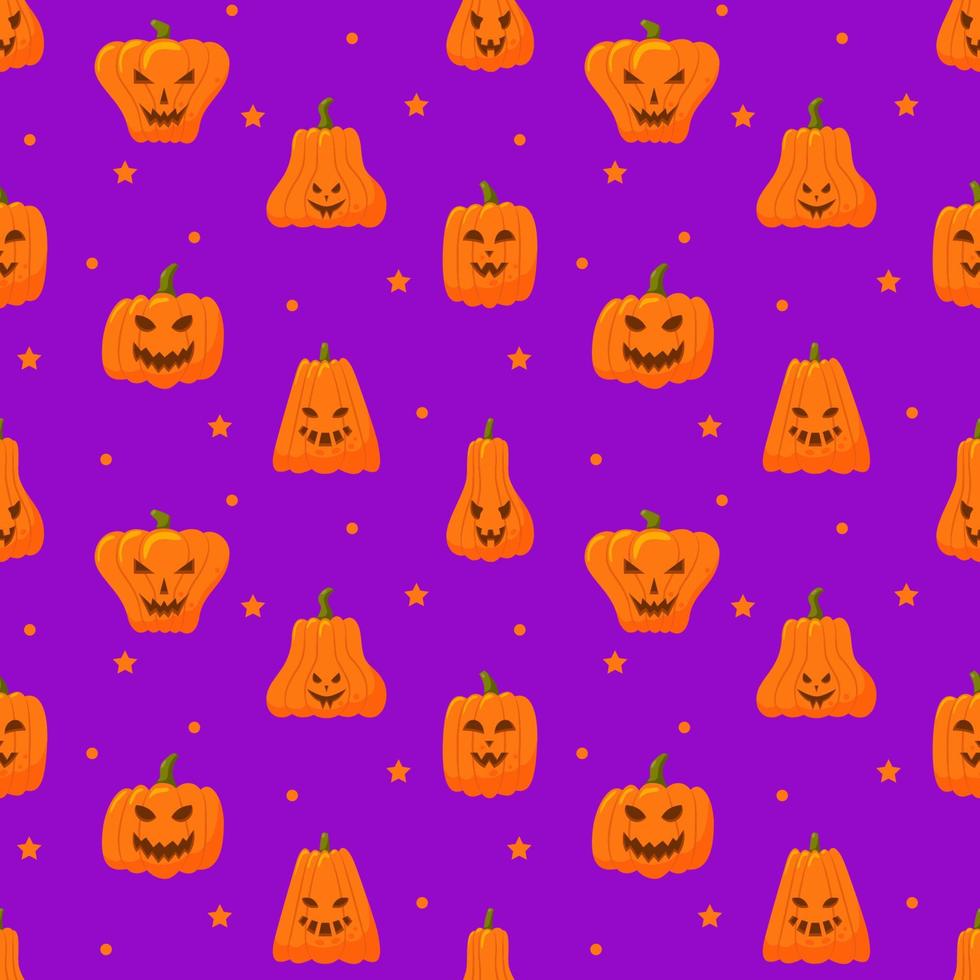 pumpor sömlös mönster. halloween eller tacksägelse vektor bakgrunder. färgrik skrämmande pumpor med ondska ansikte träsnideri. bra för säsong- textil- grafik, Semester banderoller, omslag eller tapeter