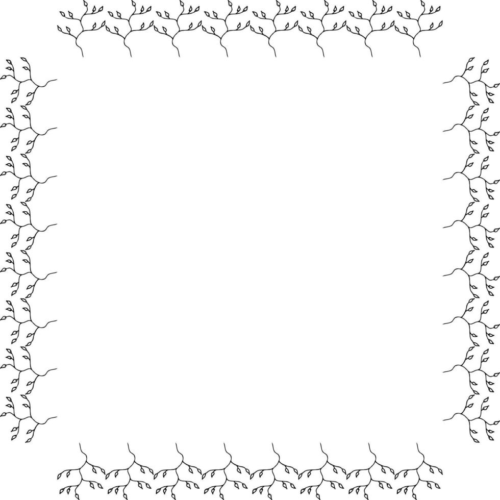 quadratischer Rahmen mit schwarz-weißen Zweigen auf weißem Hintergrund. Doodle-Stil. Vektorbild. vektor