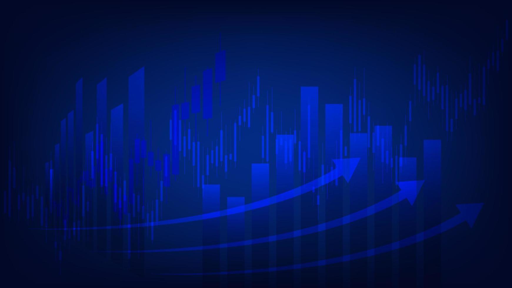 ekonomi situation begrepp. finansiell företag statistik med bar Graf och ljusstake Diagram visa stock marknadsföra pris och valuta utbyta på blå bakgrund vektor