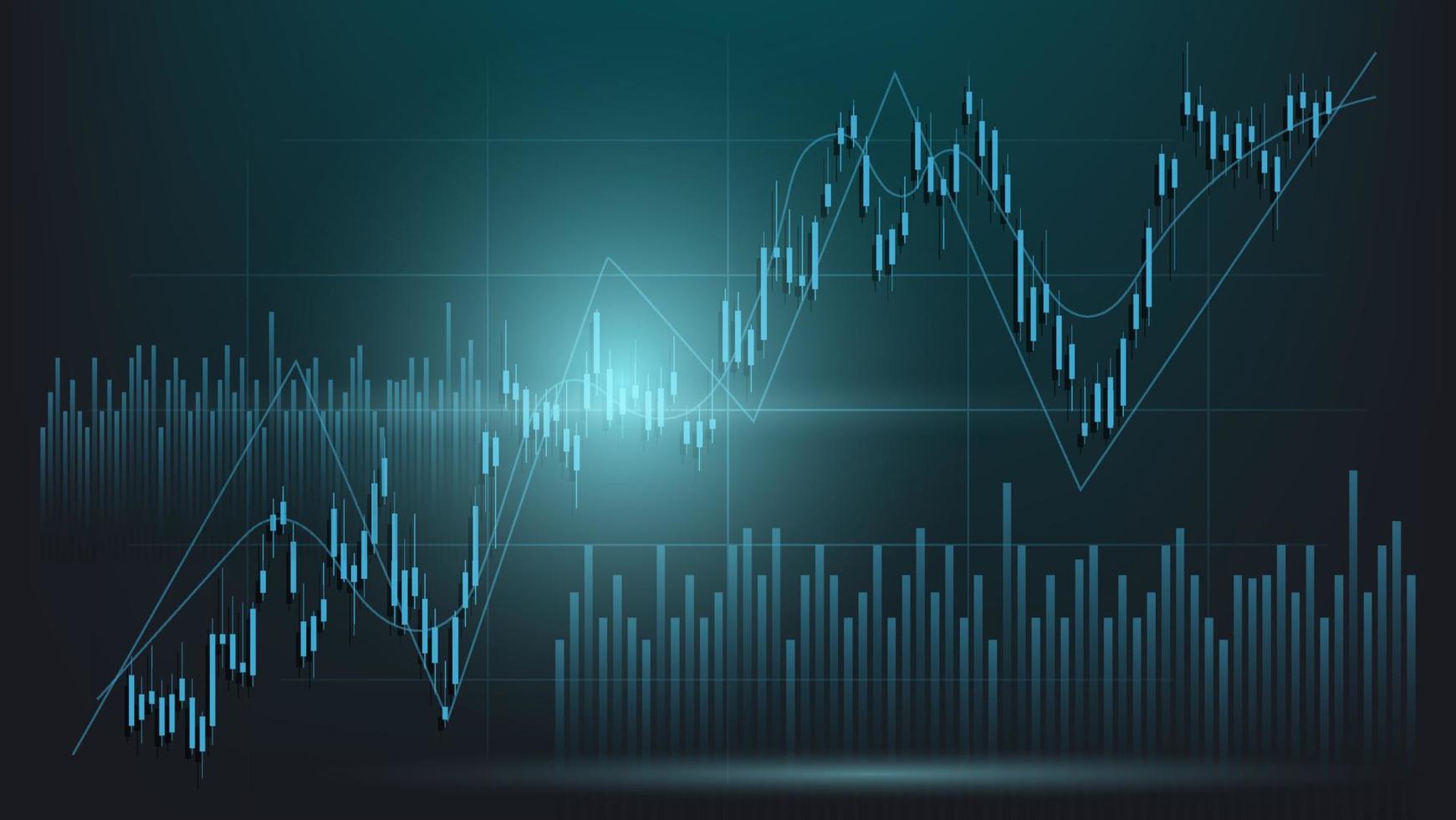 ekonomi situation begrepp. finansiell företag statistik med bar Graf och ljusstake Diagram visa stock marknadsföra pris och valuta utbyta på mörk grön bakgrund vektor