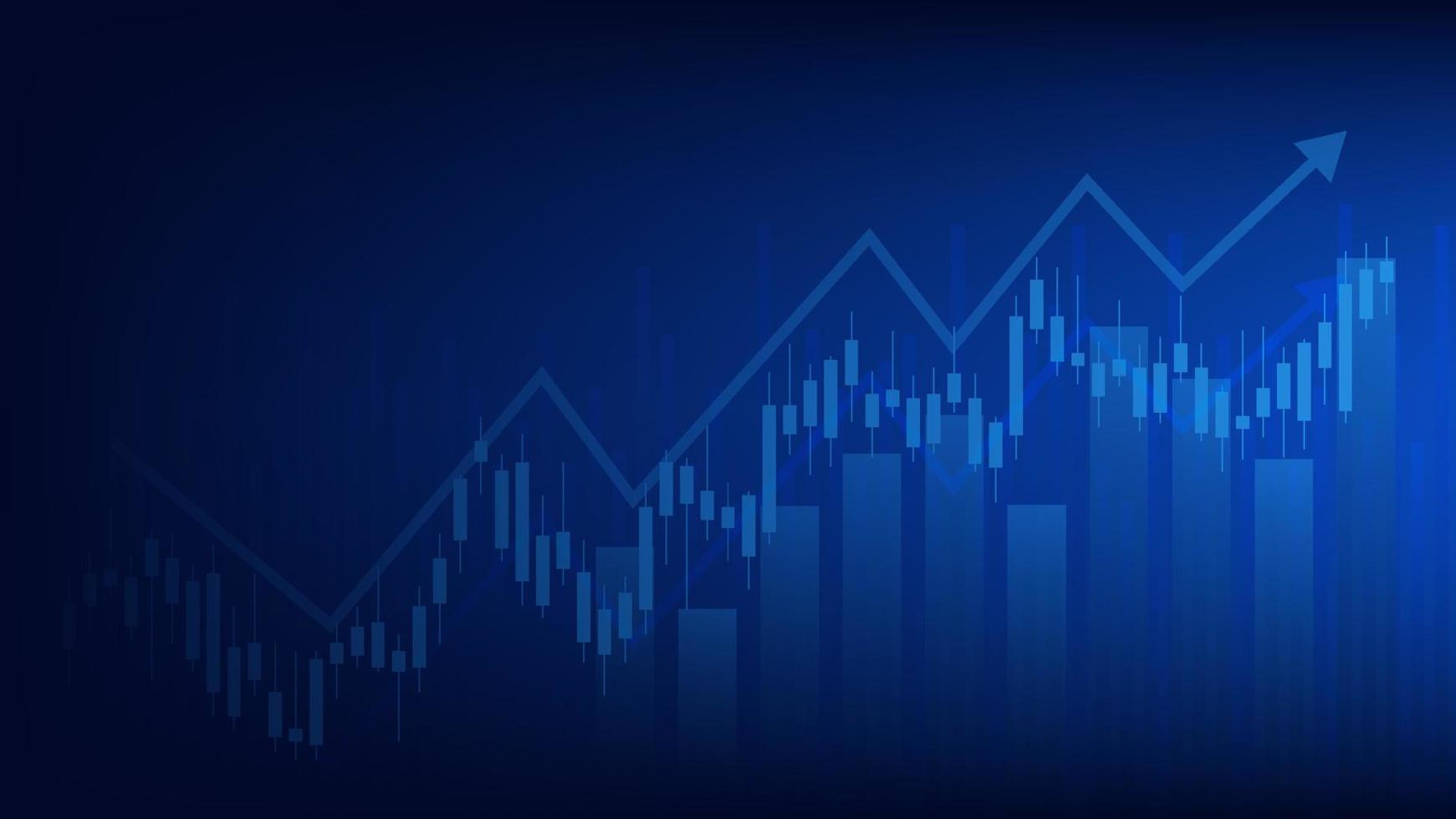 finansiell affärsstatistik med stapeldiagram och ljusstakediagram visar börskurs och effektiv intjäning på blå bakgrund vektor