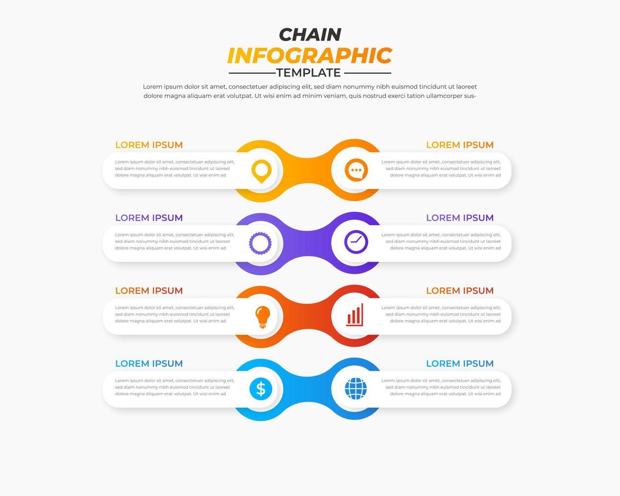 Ketten-Infografik-Design mit 4 Schritten für Datenvisualisierung, Diagramm, Jahresbericht, Webdesign, Präsentation. Vektor-Geschäftsvorlage vektor