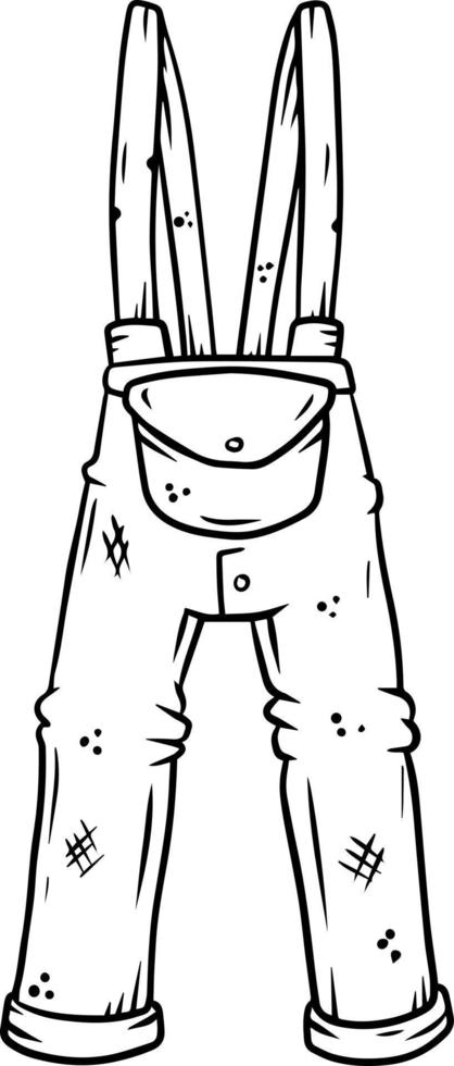 Overalls für den Arbeiter. Jeanskleidung mit Taschen. das Gärtner- und Bauernelement. gezeichnete Cartoon-Illustration vektor