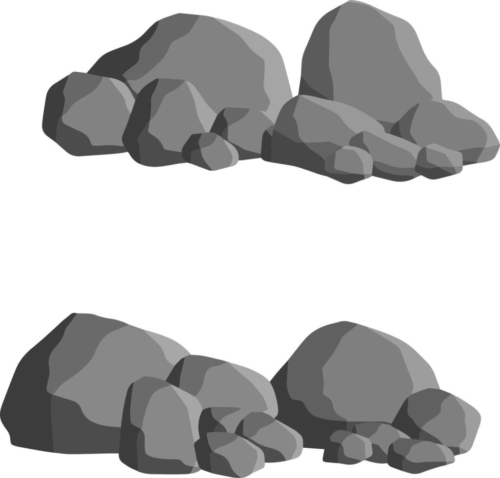 uppsättning av grå granitstenar av olika former. element av natur, berg, klippor, grottor. platt illustration. mineraler, stenblock och kullersten vektor