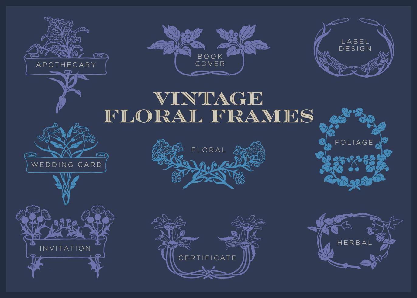 vintage blumen- und laubrahmen. Gestaltungselemente für Kräuterprodukte, Speisekarten, Broschüren, Buchumschläge, Verpackungsdesign, Einladungen, Hochzeitskarten, Etiketten. vektor