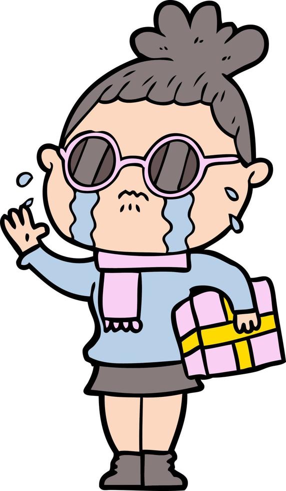 tecknad serie gråt kvinna bär glasögon vektor