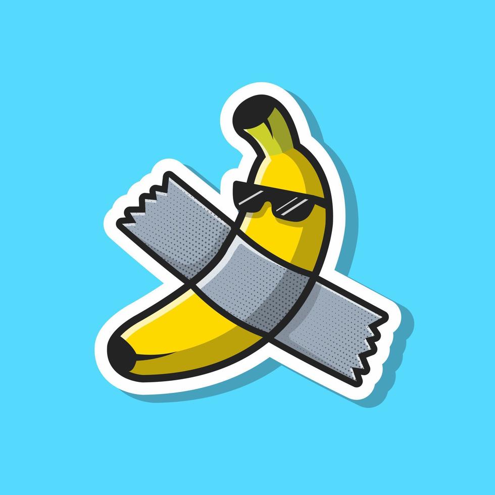 niedliche bananenkunst mit brillenkarikaturvektorsymbolillustration. Lebensmittel-Natur-Icon-Konzept isolierter Premium-Vektor. flacher Cartoon-Stil vektor