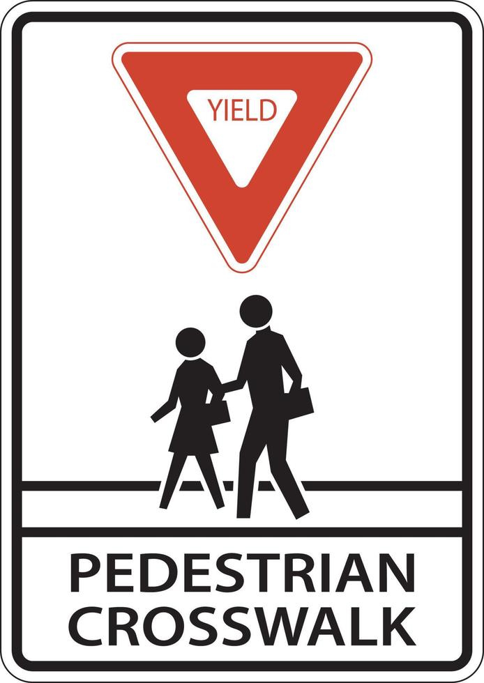 Ertrag Fußgänger Zebrastreifen Zeichen auf weißem Hintergrund vektor