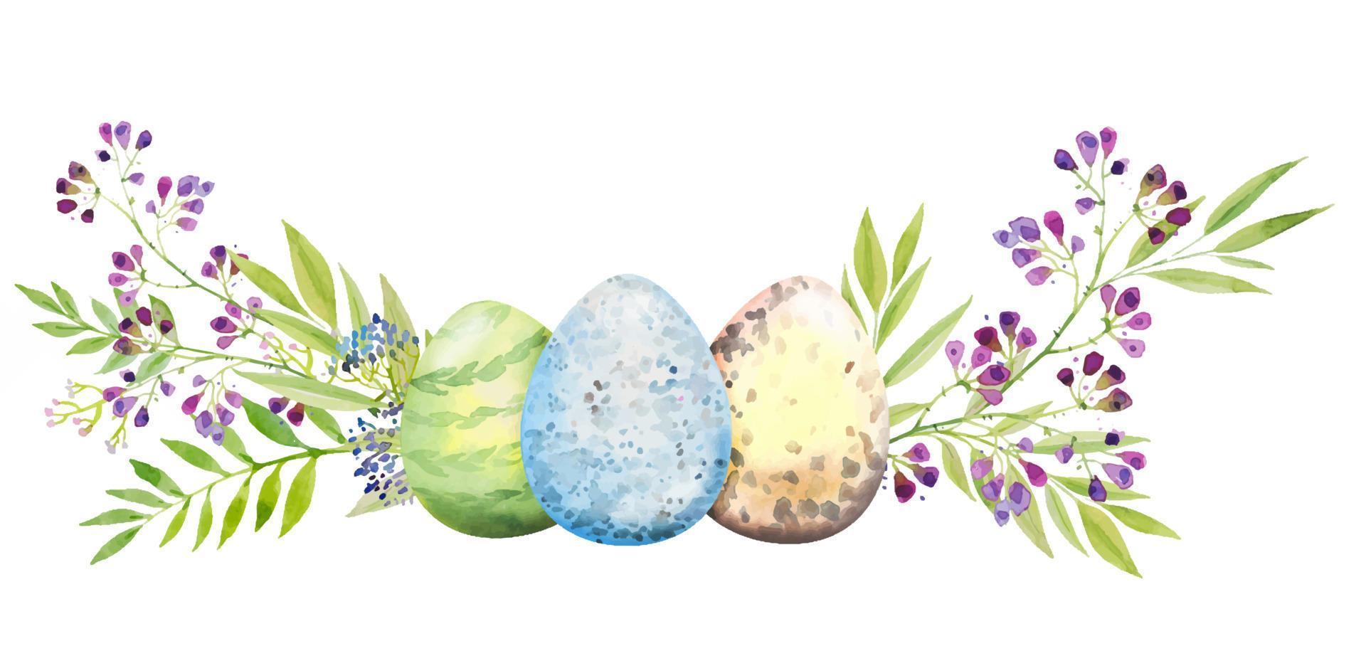 påsk blommig sammansättning med röd blommor och ägg. blomma bukett, vattenfärg illustration vektor