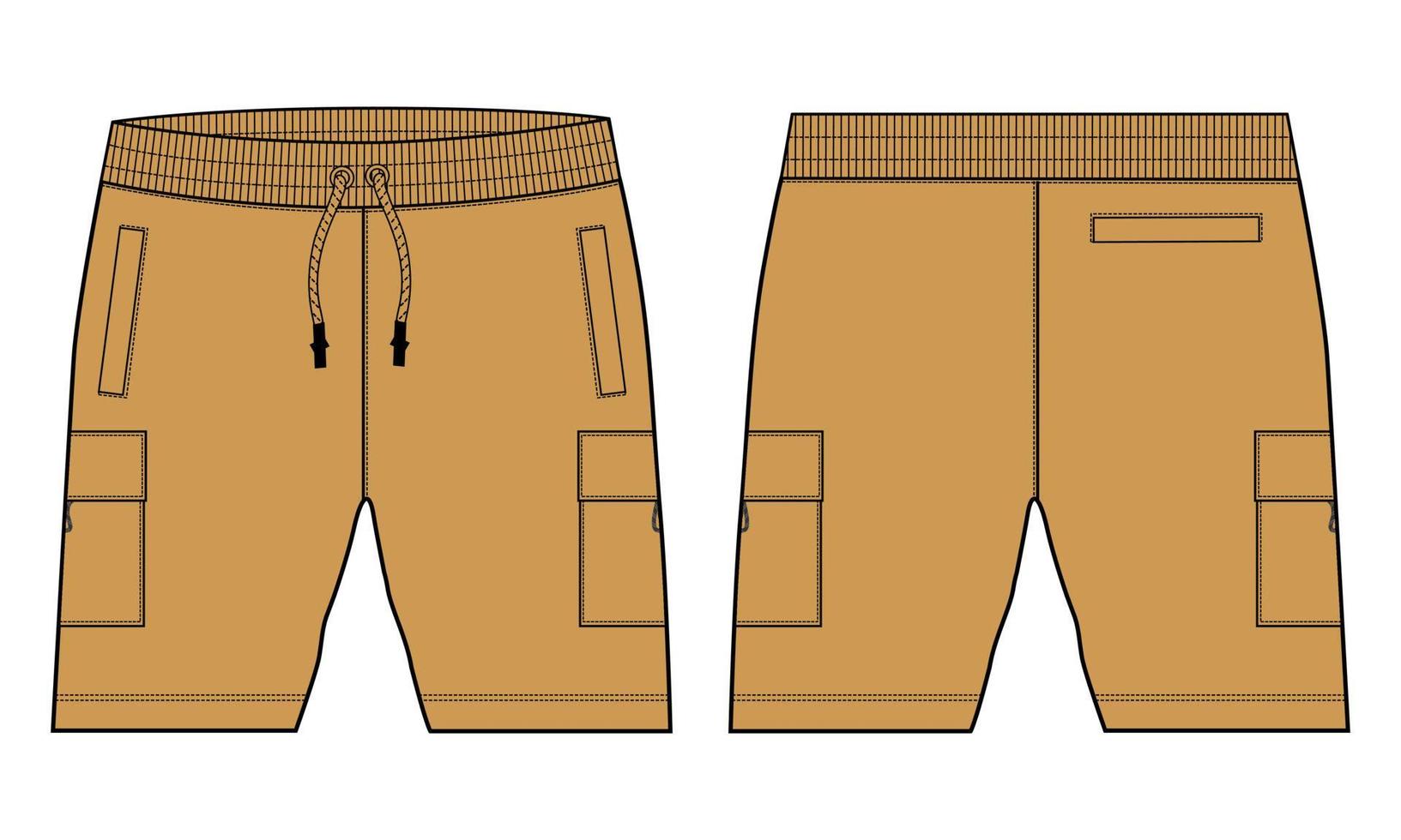 Pojkar svettas shorts vektor mode platt skiss mall. ung män teknisk teckning mode konst illustration.