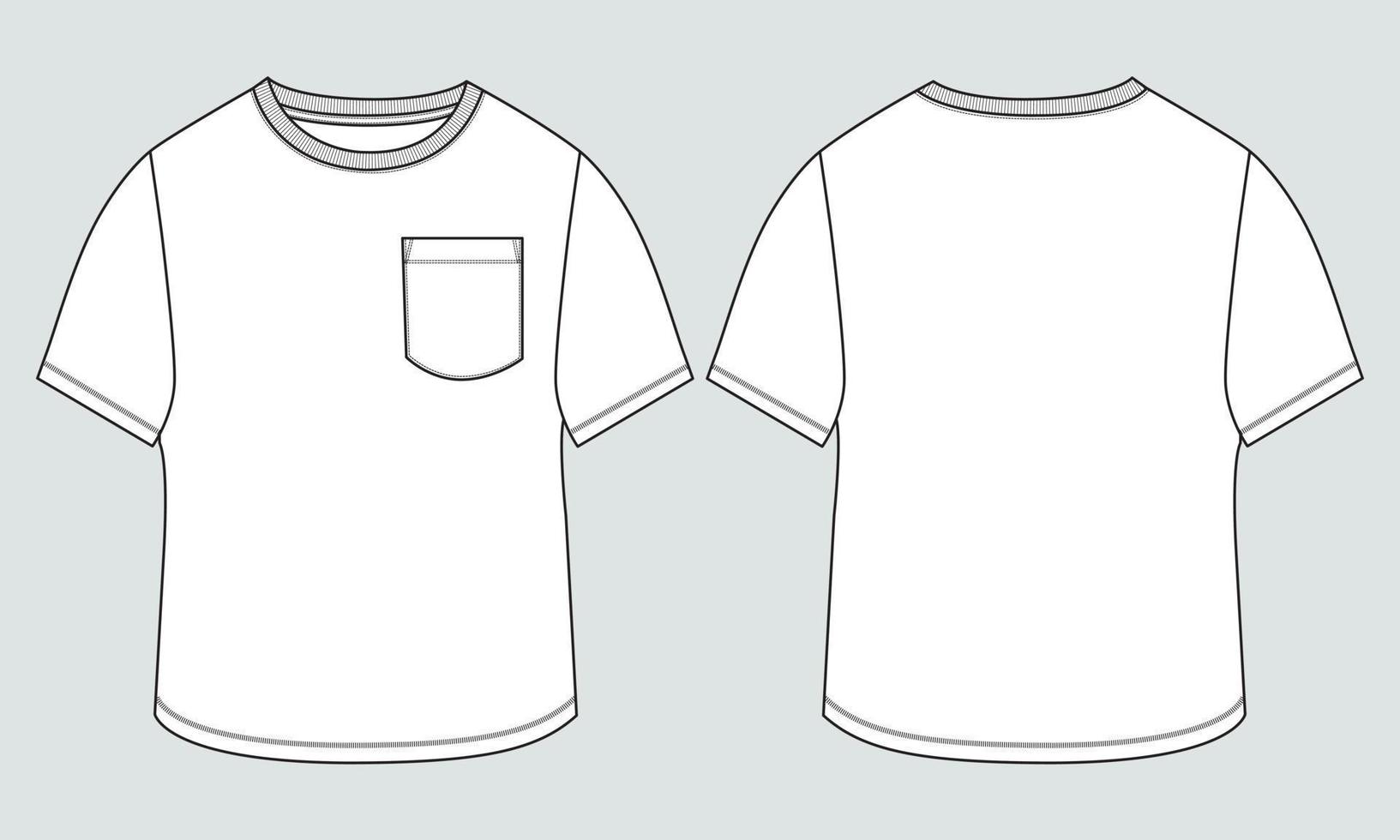 Regular Fit Kurzarm T-Shirt technische Skizze Mode flache Vorlage. vektor