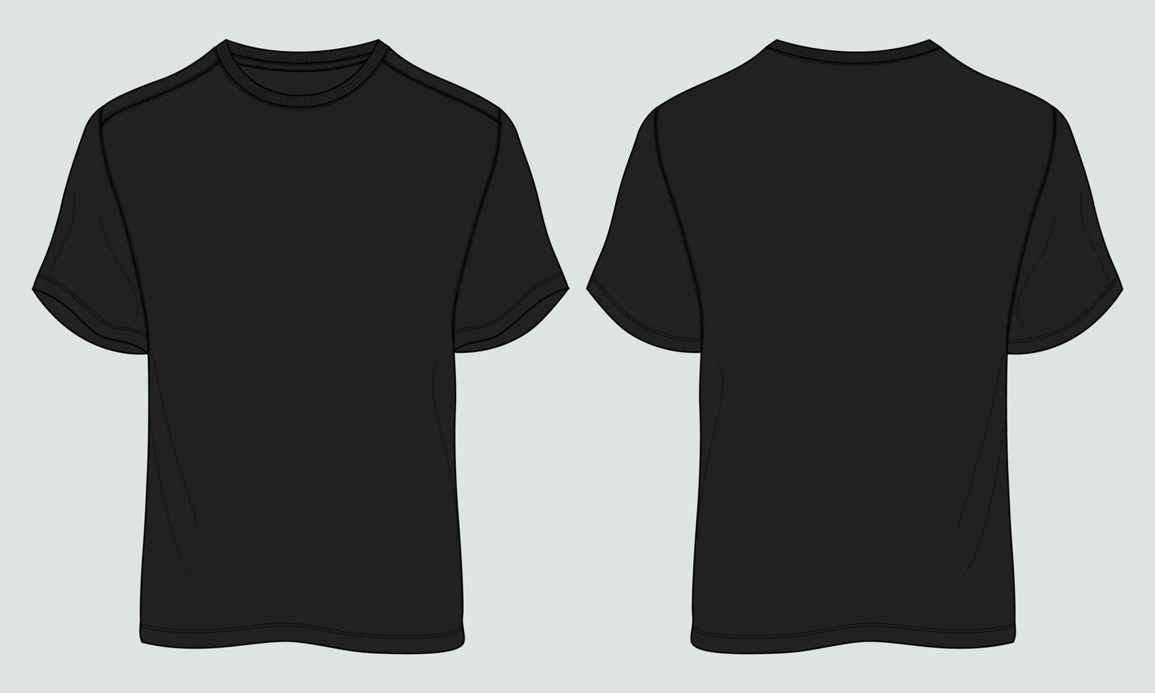 Kurzarm-T-Shirt mit normaler Passform, technische Skizze, Mode, flache Vorlage mit Rundhalsausschnitt, Vorder- und Rückansicht. Kleidung Kunst Zeichnung Vektor-Illustration Basic Bekleidungsdesign Mock-up. vektor