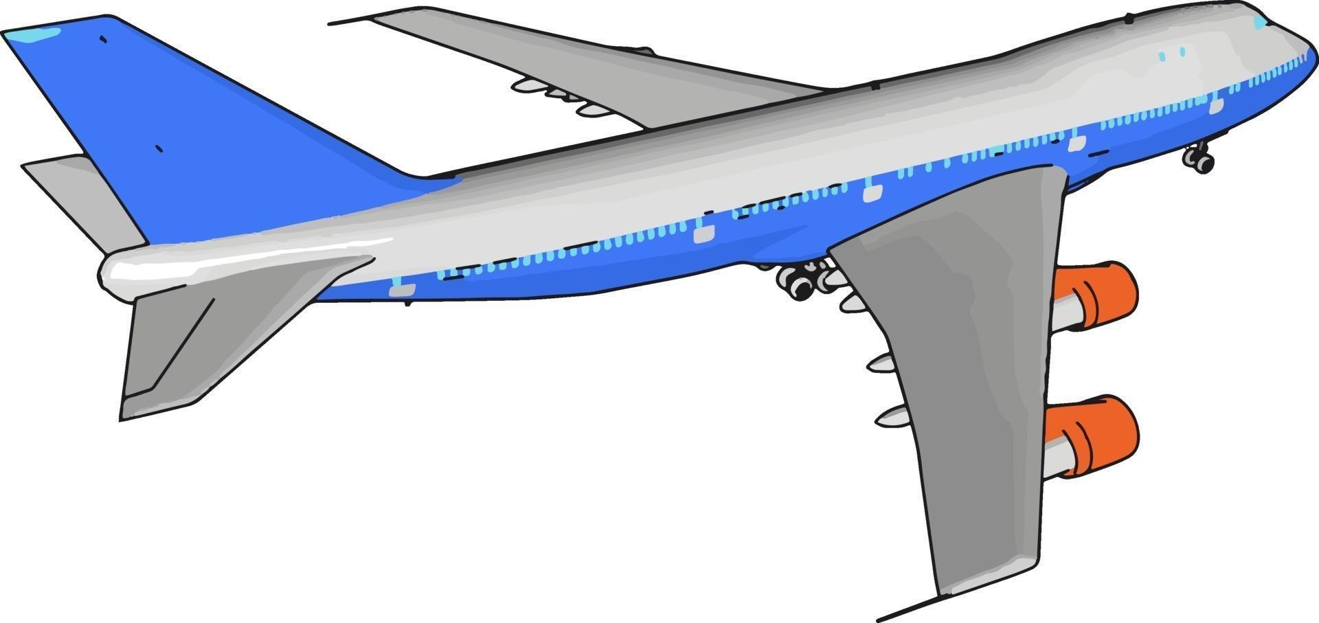 Blaues Passagierflugzeug, Illustration, Vektor auf weißem Hintergrund.
