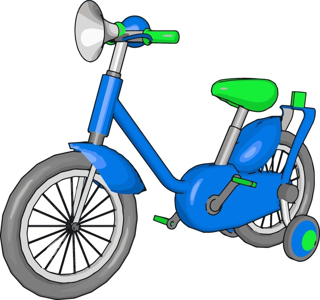 blaues kleines Fahrrad, Illustration, Vektor auf weißem Hintergrund.