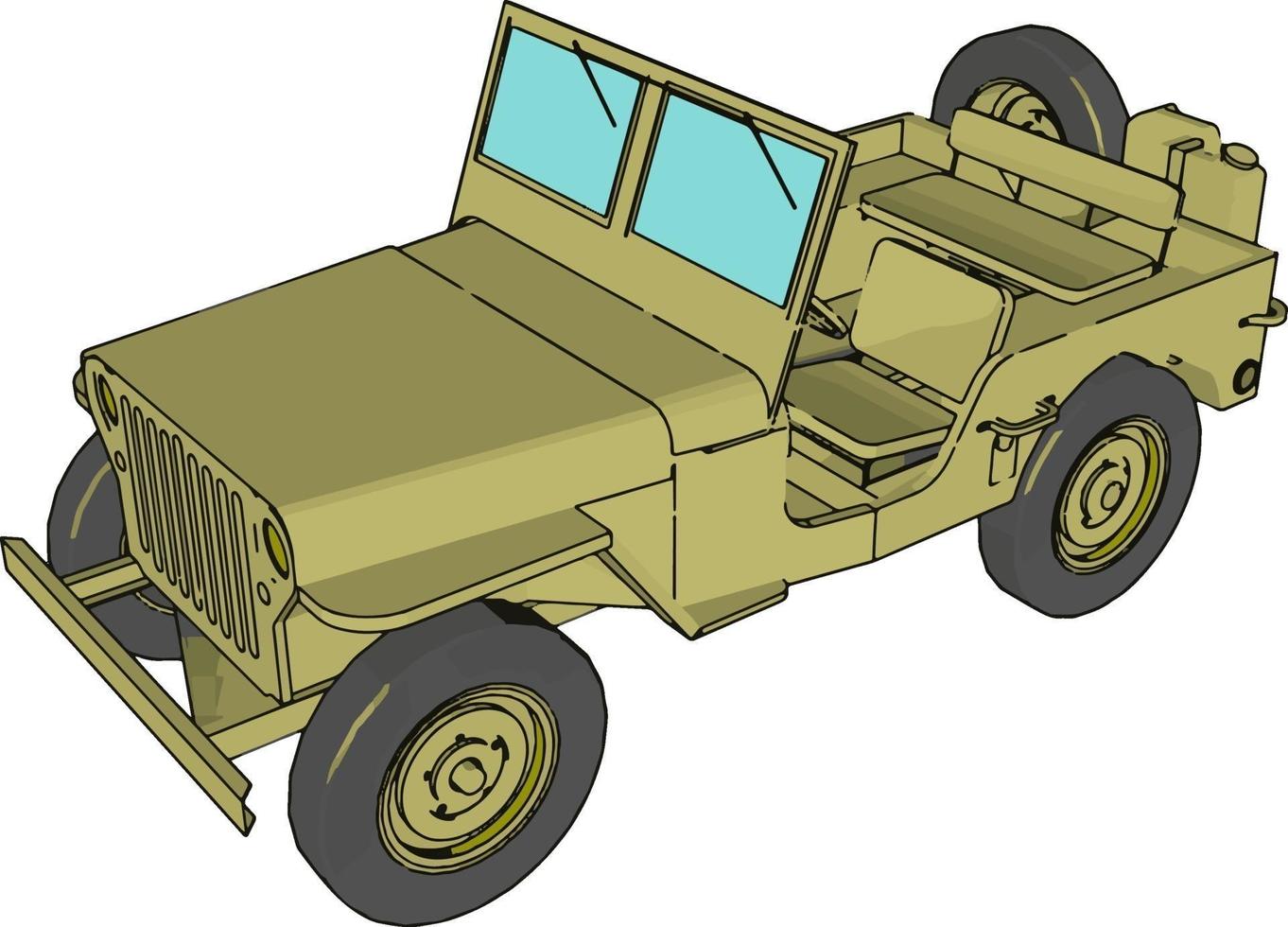 grüner Militärjeep, Illustration, Vektor auf weißem Hintergrund.