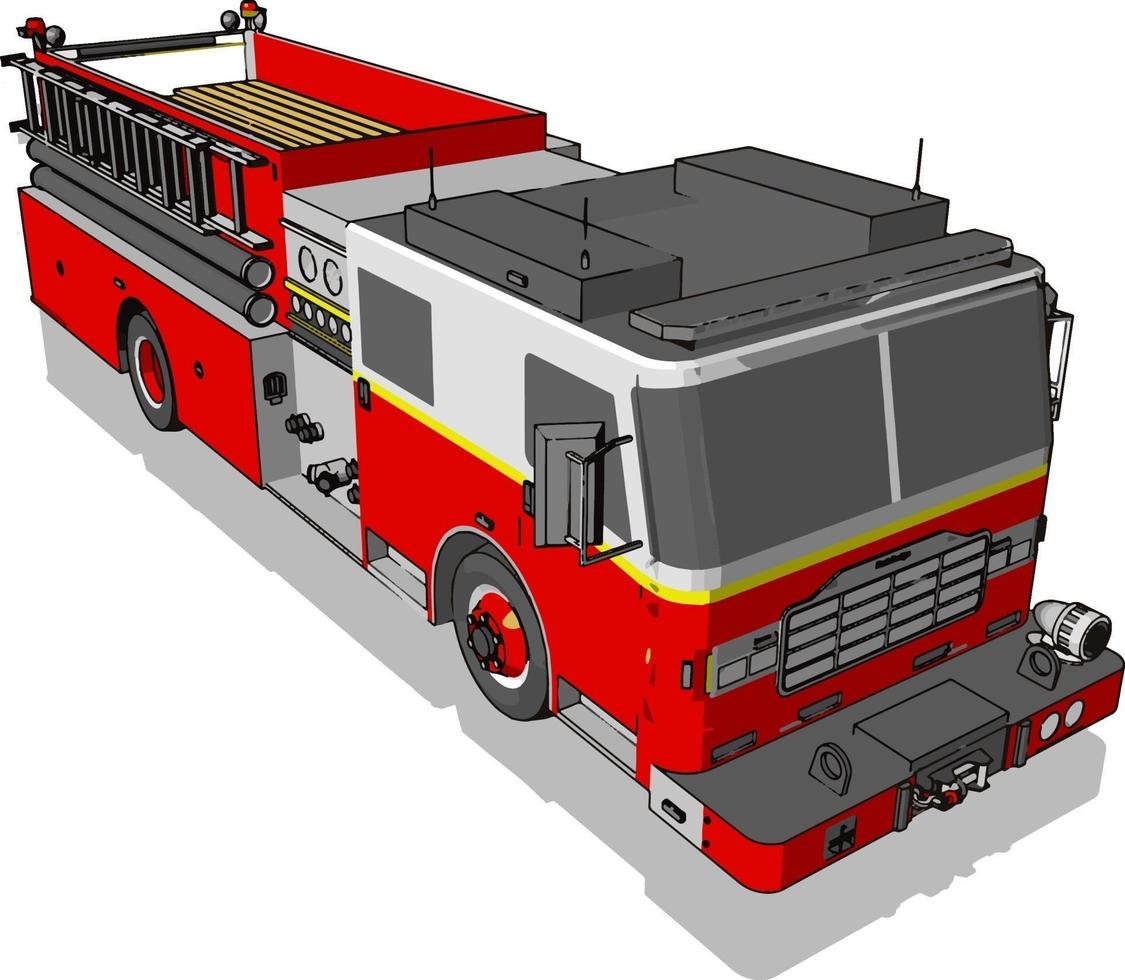 Feuerwehrauto, Illustration, Vektor auf weißem Hintergrund.