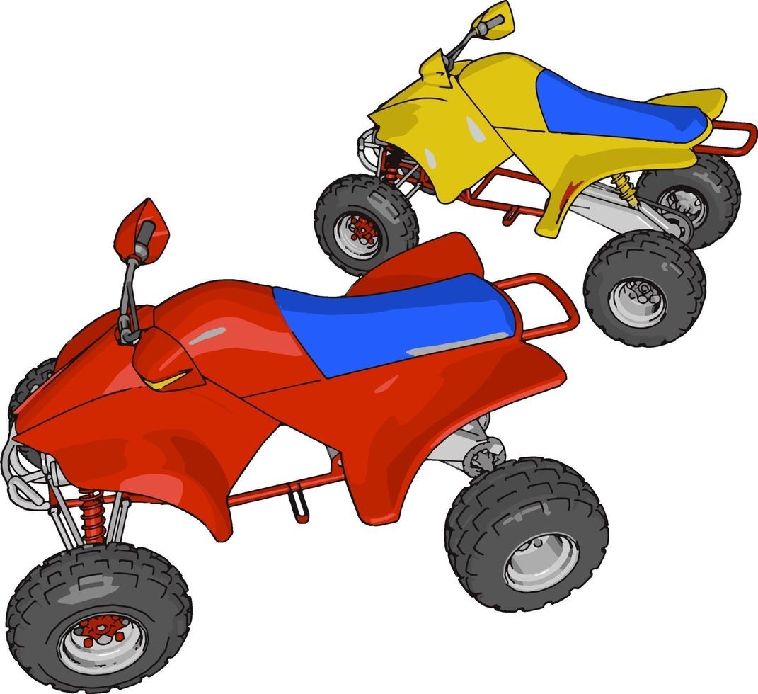 röd och gul quad cykel, illustration, vektor på vit bakgrund.