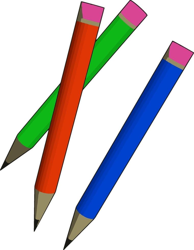 Flerfärgad pennor, illustration, vektor på vit bakgrund.