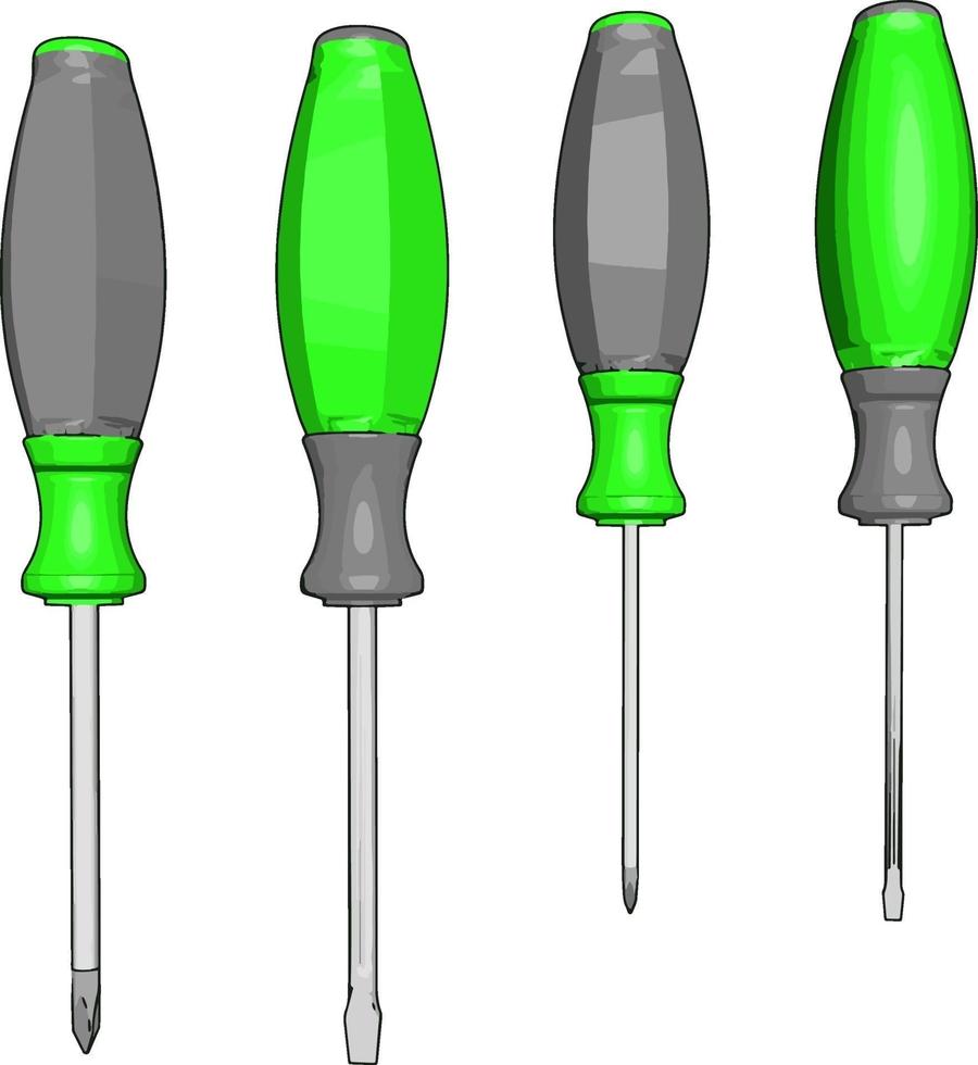 grüne Schraubendreher, Illustration, Vektor auf weißem Hintergrund.