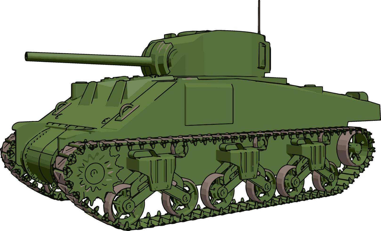 grüner Militärpanzer, Illustration, Vektor auf weißem Hintergrund.