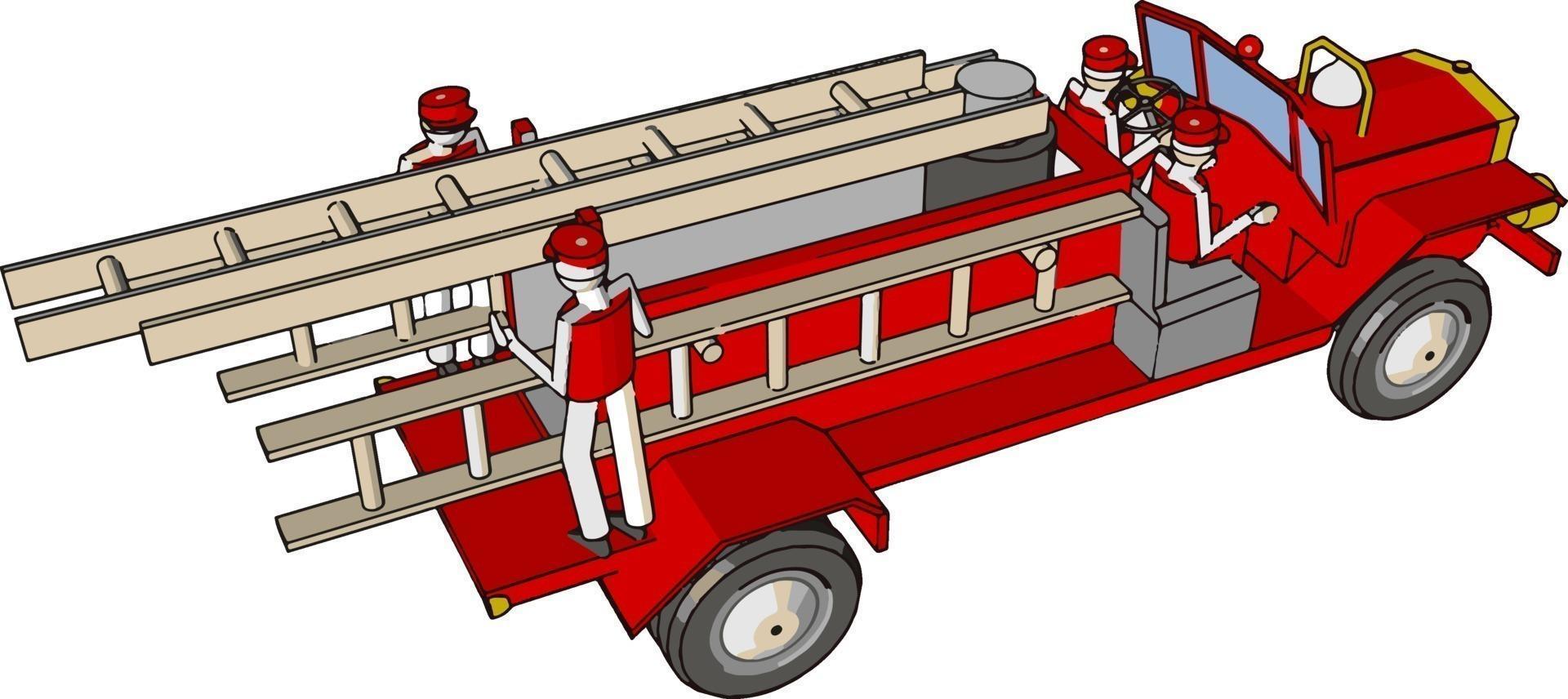 Rote Feuerwehrautos, Illustration, Vektor auf weißem Hintergrund.