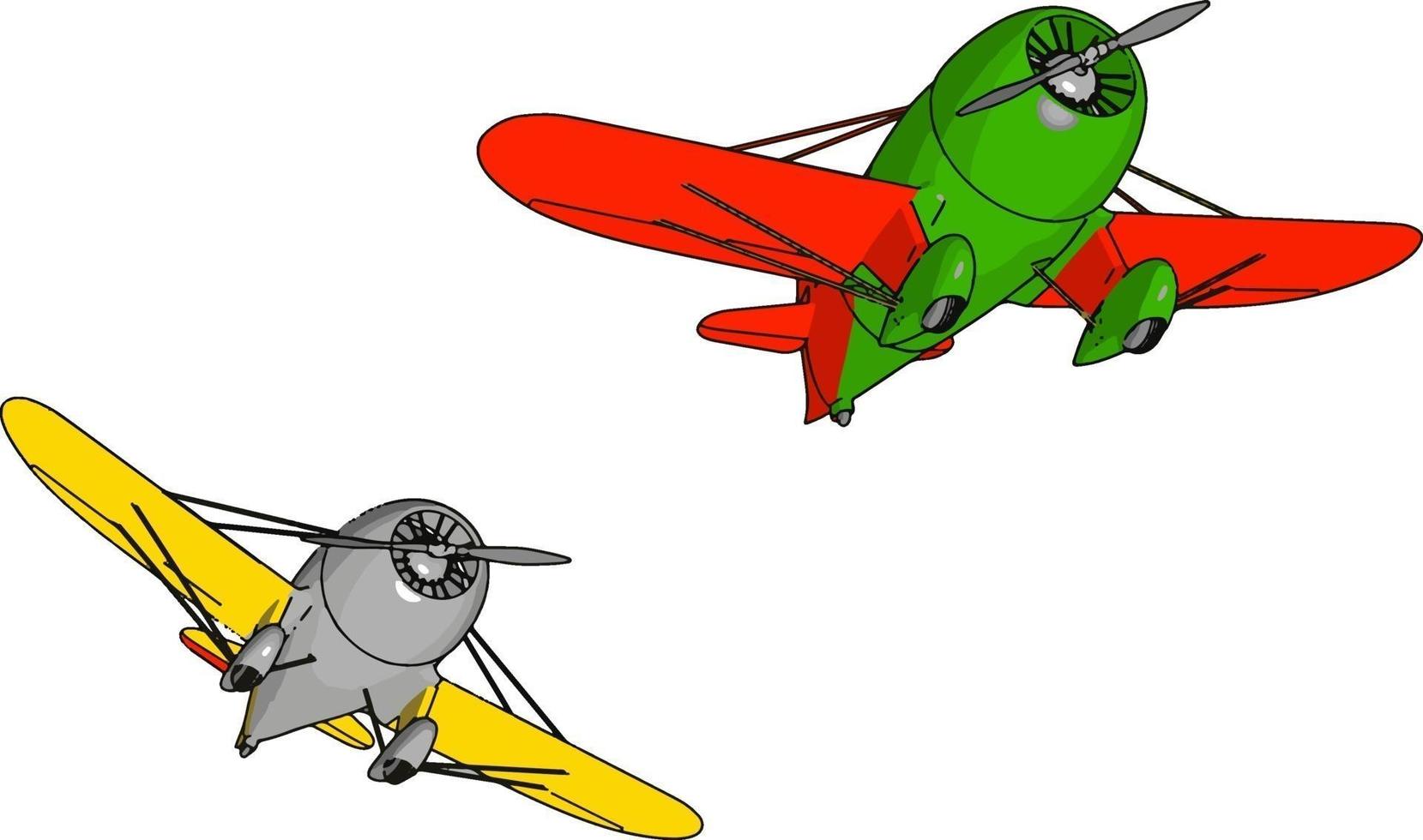 Zwei alte Retro-Flugzeuge, Illustration, Vektor auf weißem Hintergrund.