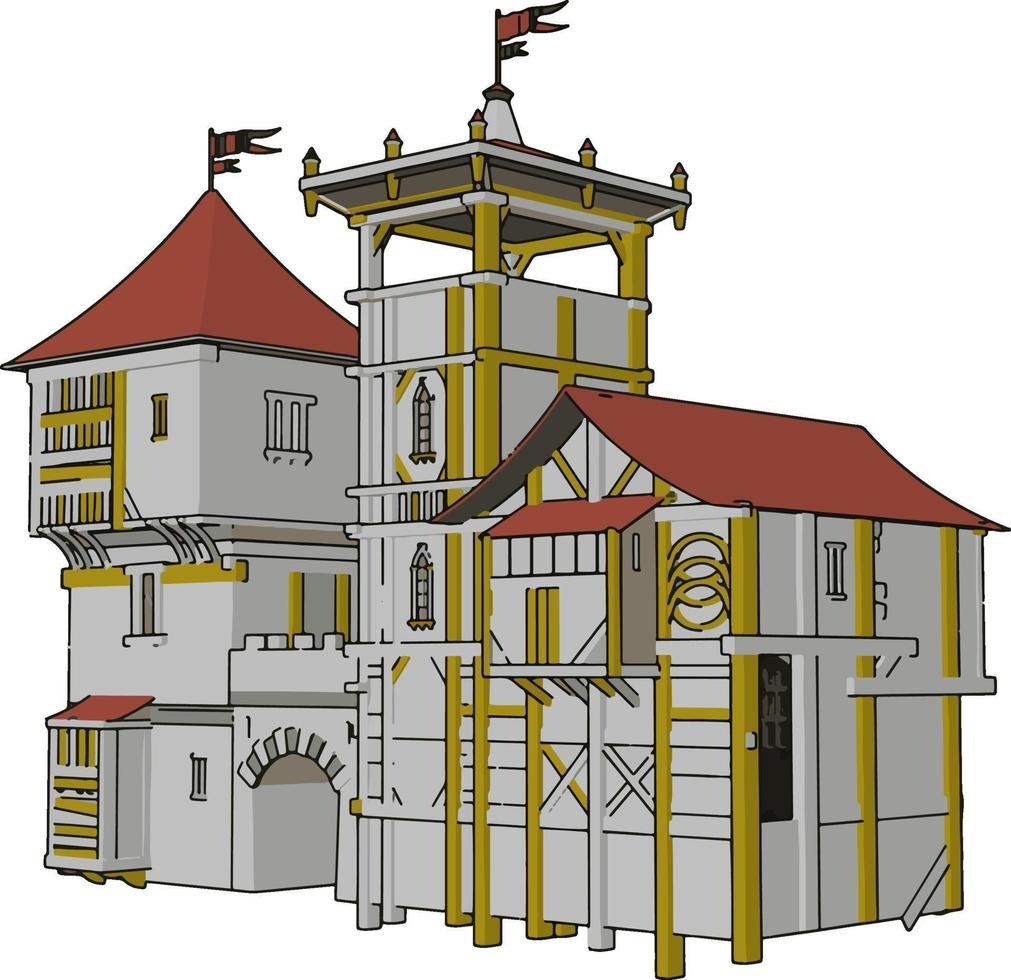 medeltida slott, illustration, vektor på vit bakgrund.