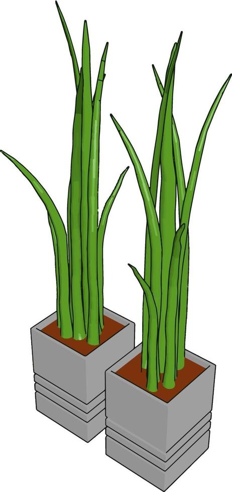 gräs i en pott, illustration, vektor på vit bakgrund.