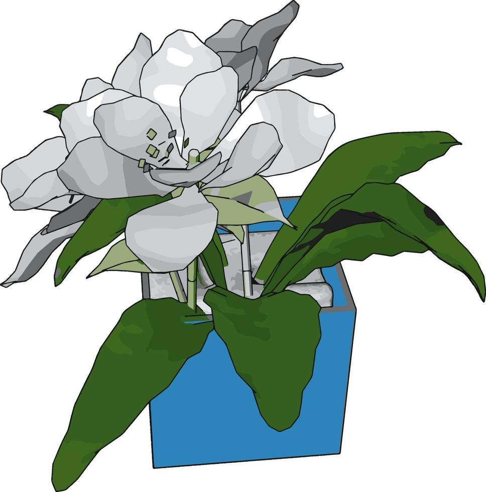 weiße Blumen in einem Topf, Illustration, Vektor auf weißem Hintergrund.