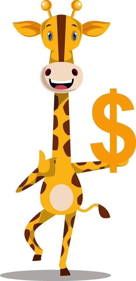 giraff med dollar tecken, illustration, vektor på vit bakgrund.