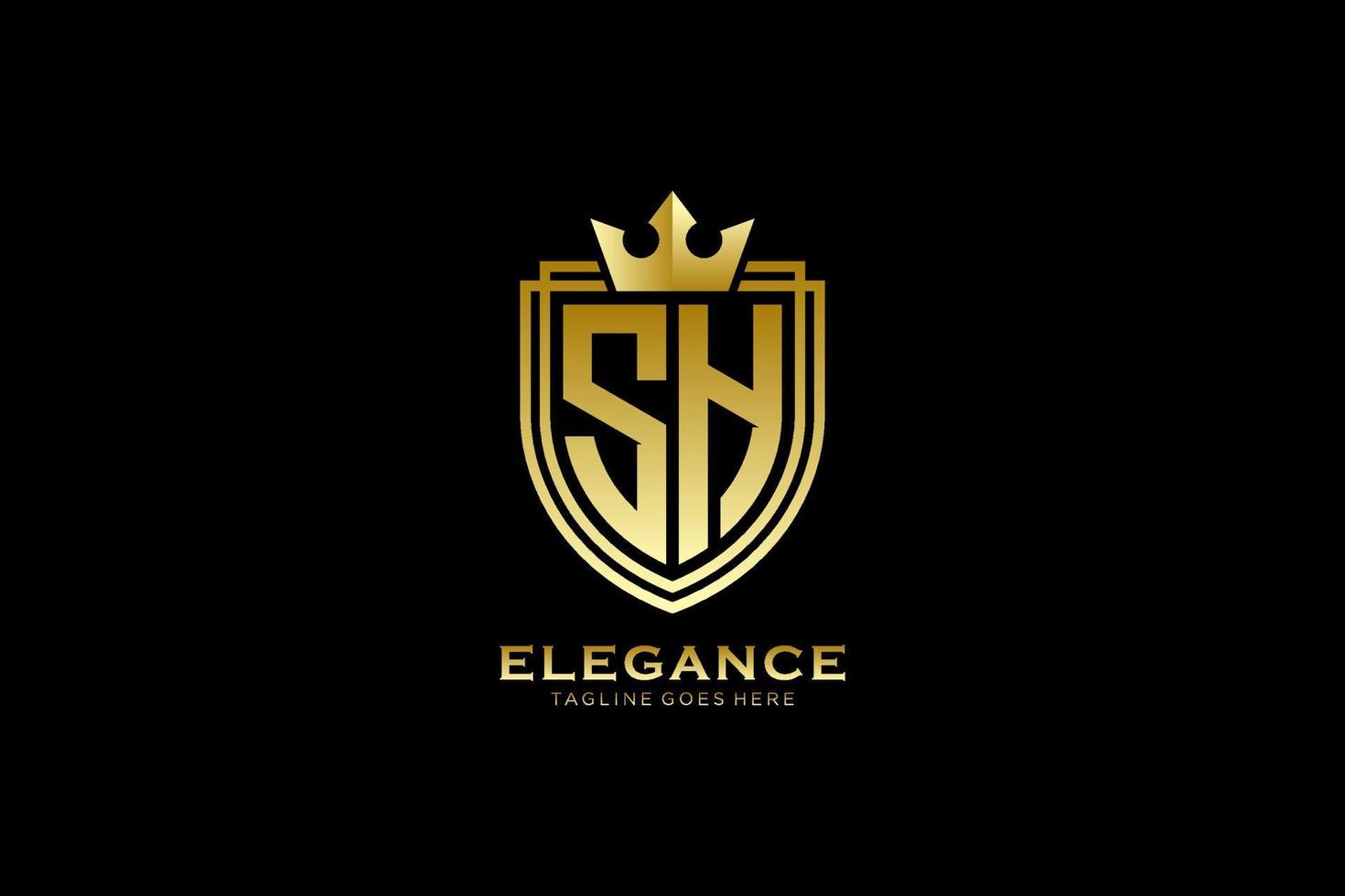 initial sh elegantes luxus-monogramm-logo oder abzeichenvorlage mit schriftrollen und königskrone - perfekt für luxuriöse branding-projekte vektor