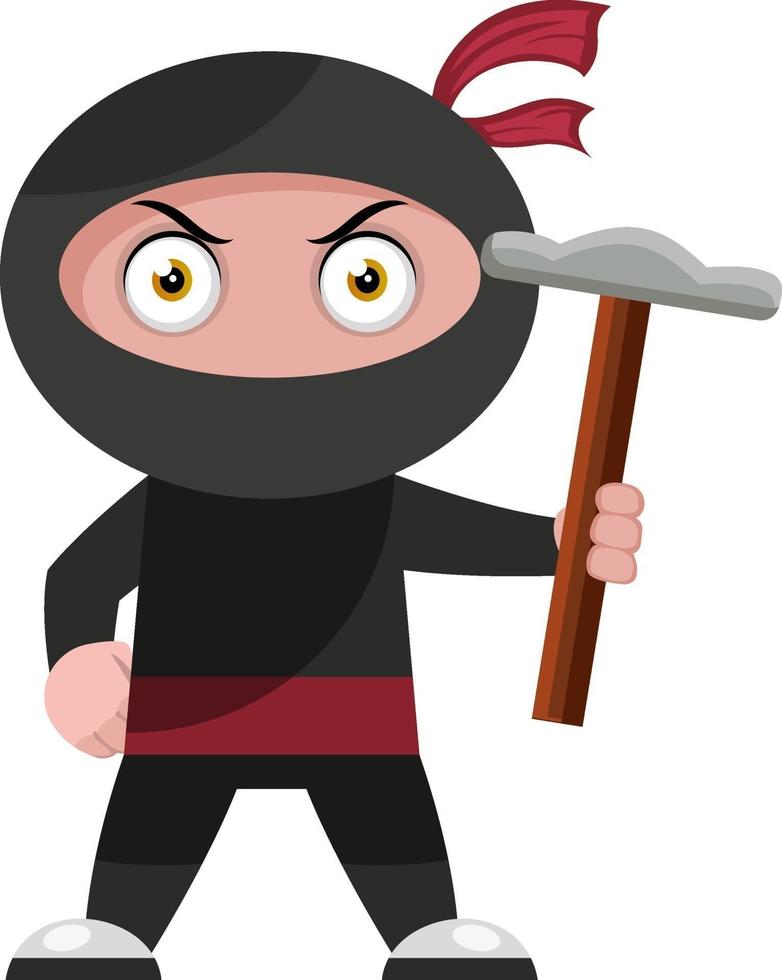 ninja med hammare, illustration, vektor på vit bakgrund.