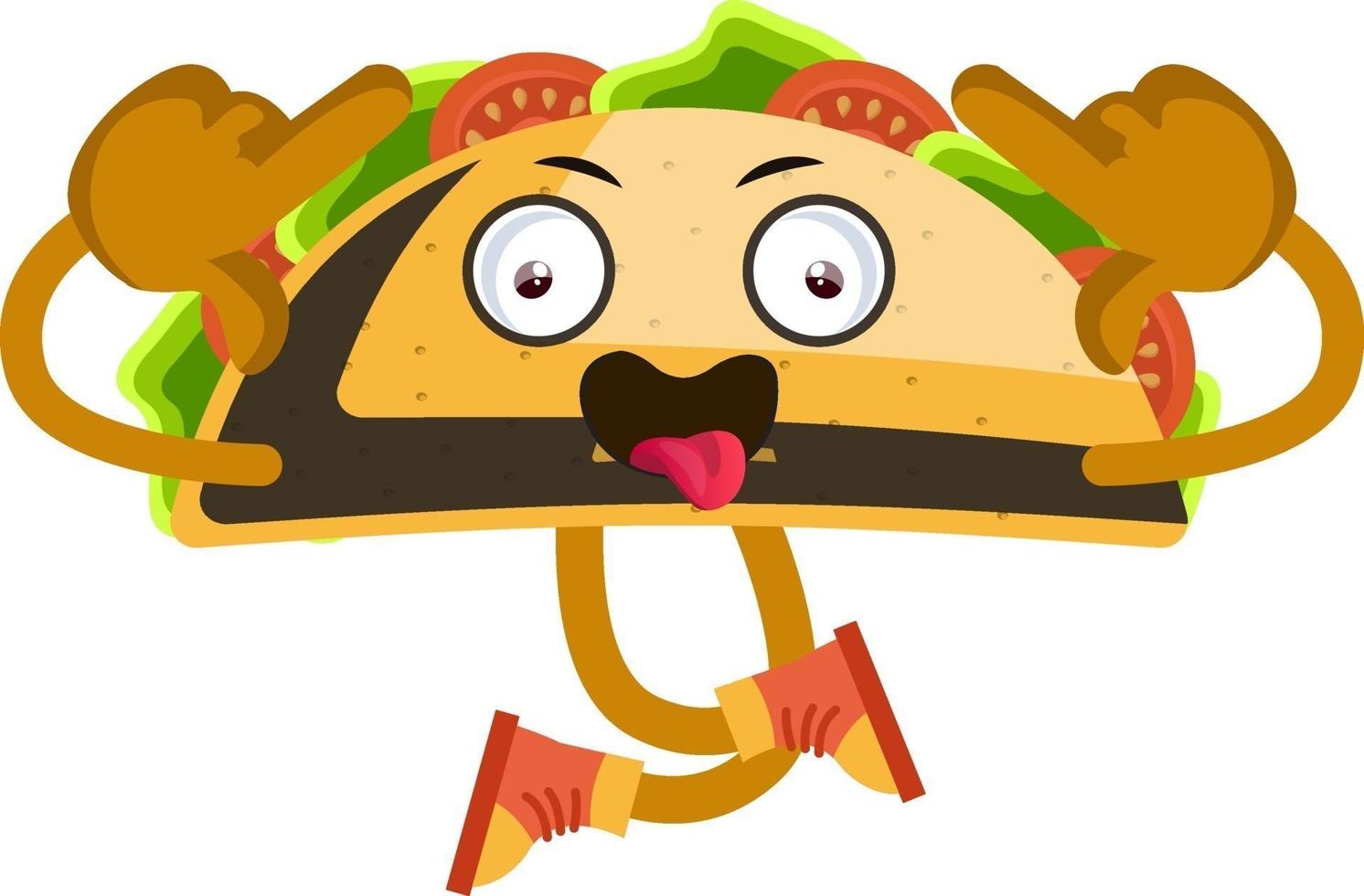 Taco ist verrückt, Illustration, Vektor auf weißem Hintergrund.