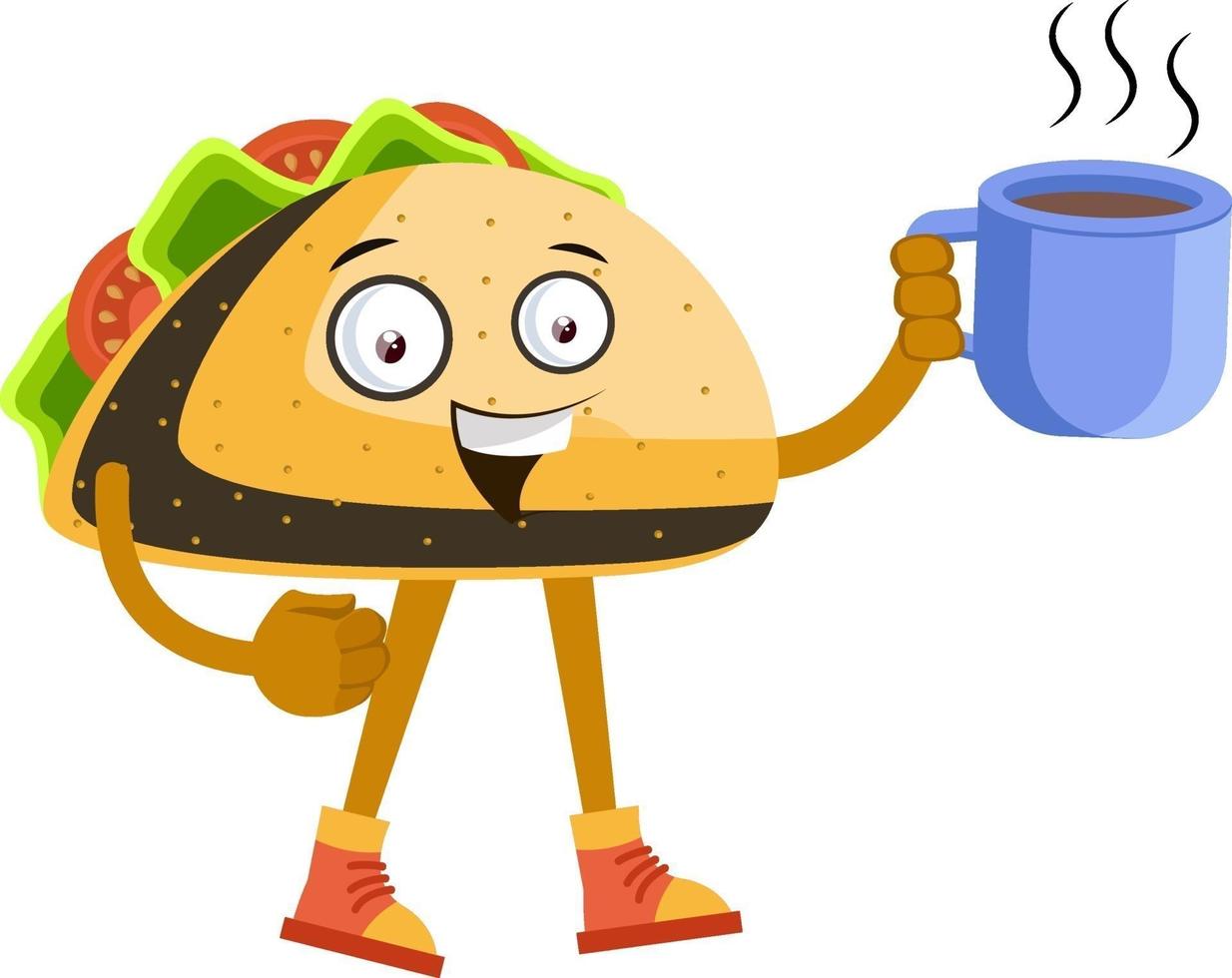 taco med kaffe, illustration, vektor på vit bakgrund.