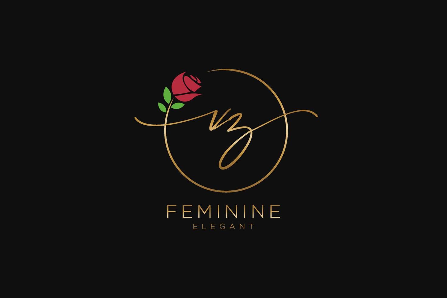 första vz feminin logotyp skönhet monogram och elegant logotyp design, handstil logotyp av första signatur, bröllop, mode, blommig och botanisk med kreativ mall. vektor