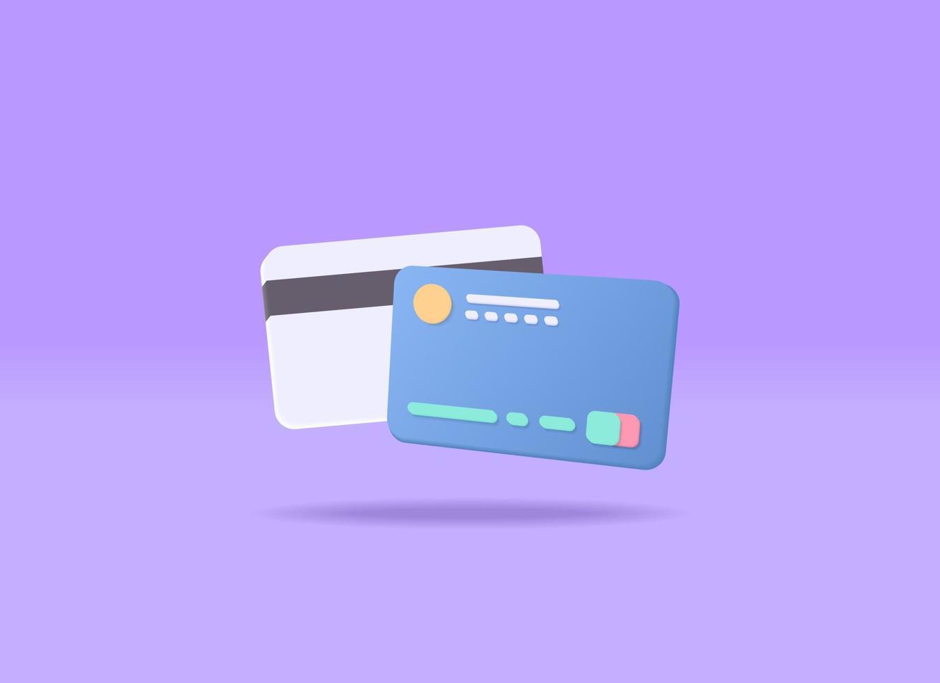 3d framställa kreditera kort, debitera kort, betalning, e-handel och transaktion vektor begrepp. 3d vektor design illustration