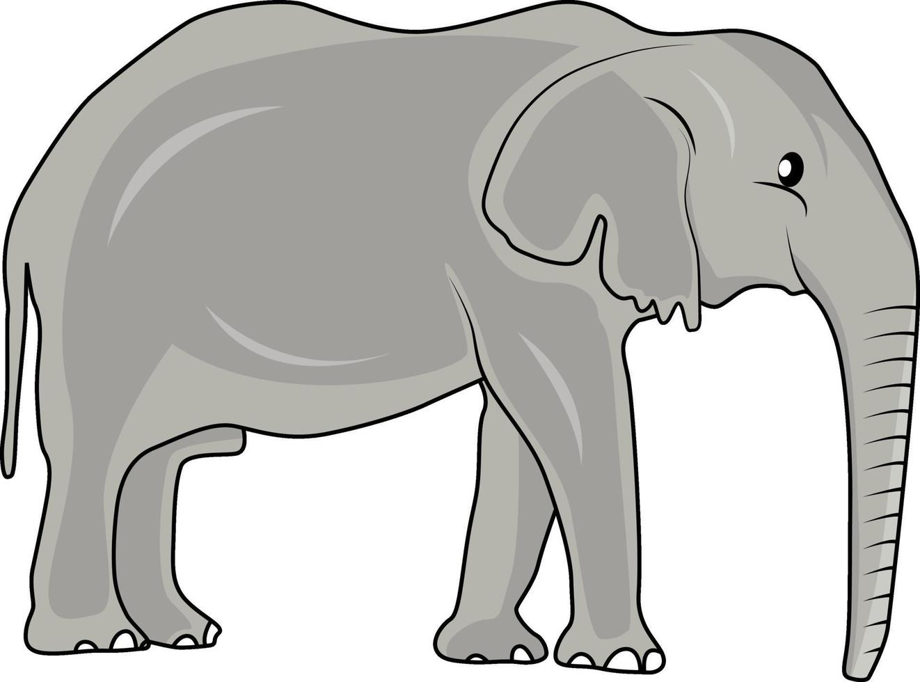 grauer großer Elefant, Illustration, Vektor auf weißem Hintergrund.