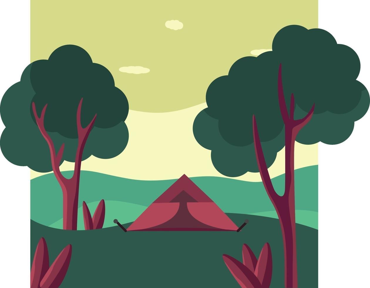 Camping im Wald, Illustration, Vektor auf weißem Hintergrund.