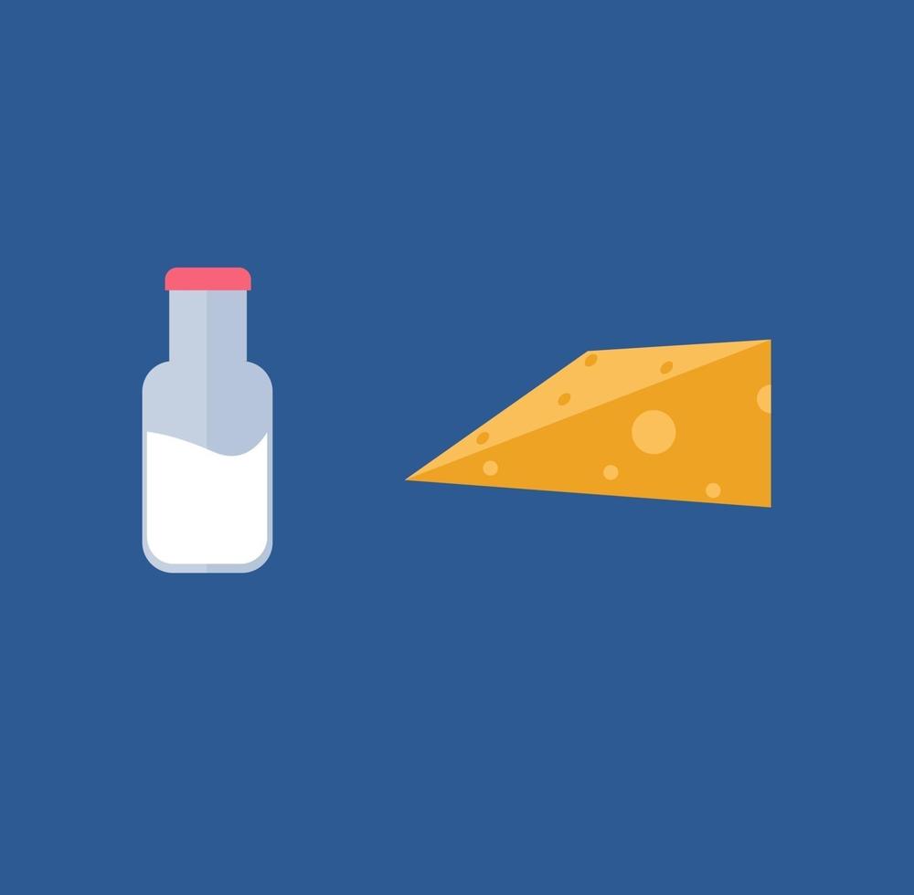 Milch und Käse, Illustration, Vektor auf weißem Hintergrund.