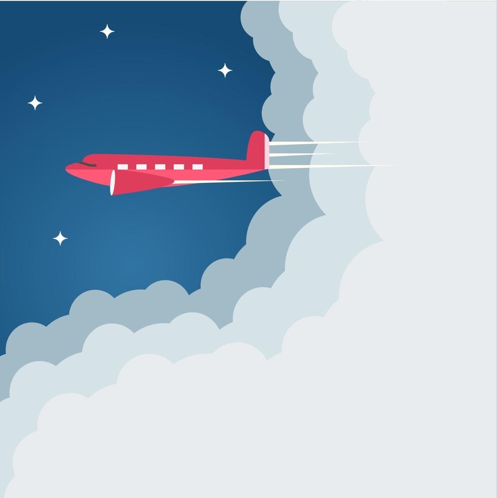 Flugzeug in Wolken, Illustration, Vektor auf weißem Hintergrund.