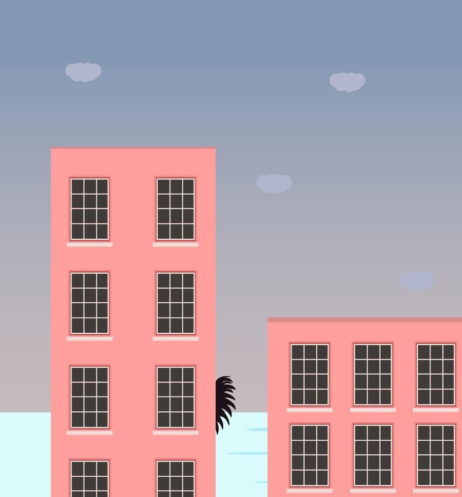 rosa byggnader, illustration, vektor på en vit bakgrund.