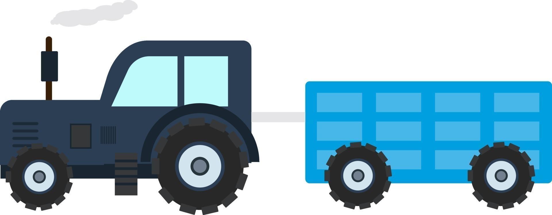 traktor med en trolly, illustration, vektor på en vit bakgrund.