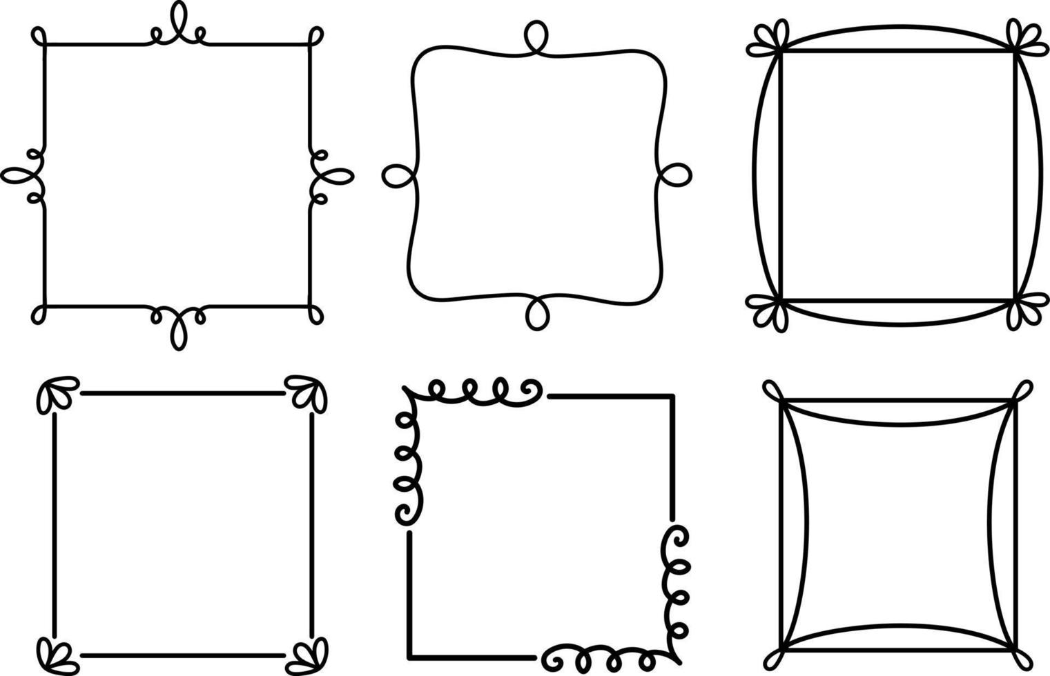 uppsättning av klotter rader hand dragen ramar vektor illustration