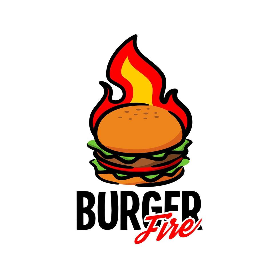 Illustration eines Burgers mit einer Flamme. für Burgerrestaurants oder andere Geschäfte, die mit Burgern zu tun haben. vektor