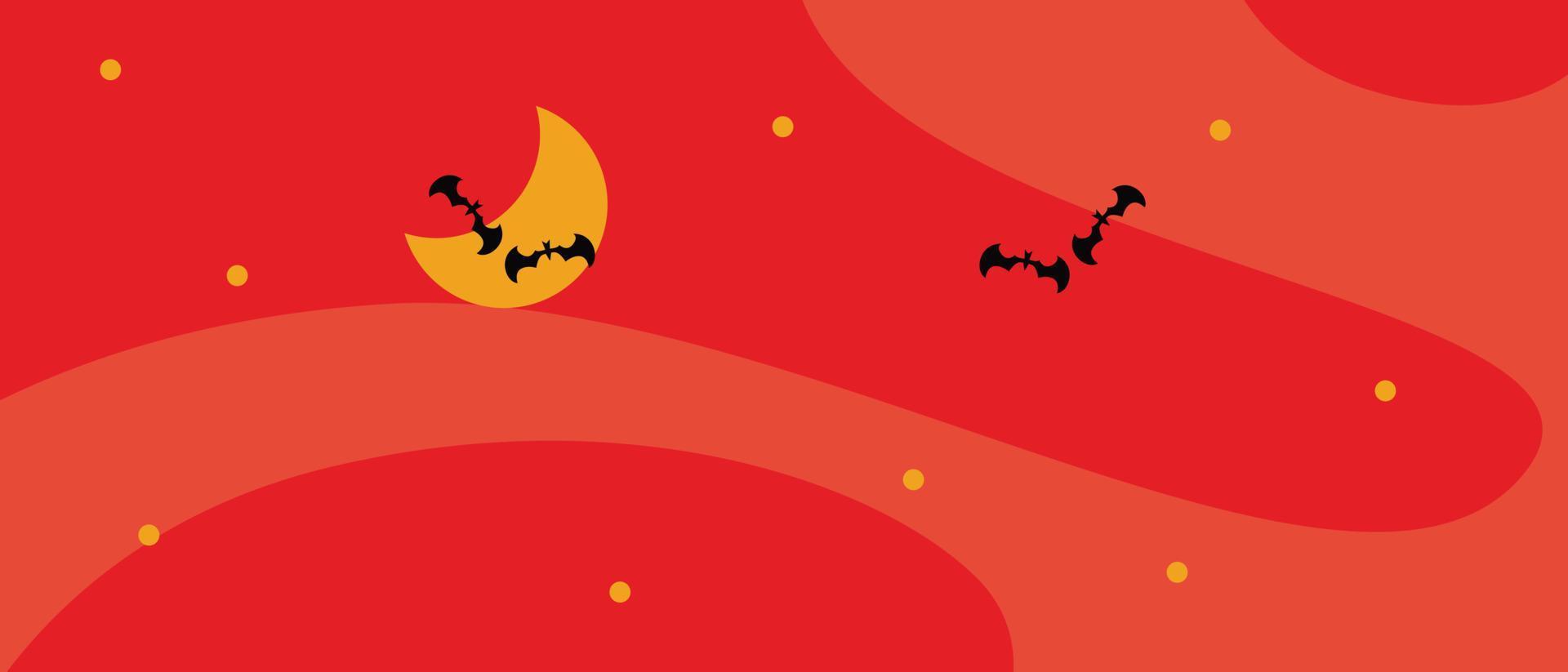orange baner bakgrund med måne och fladdermus silhuetter för halloween firande. med kopia Plats vektor