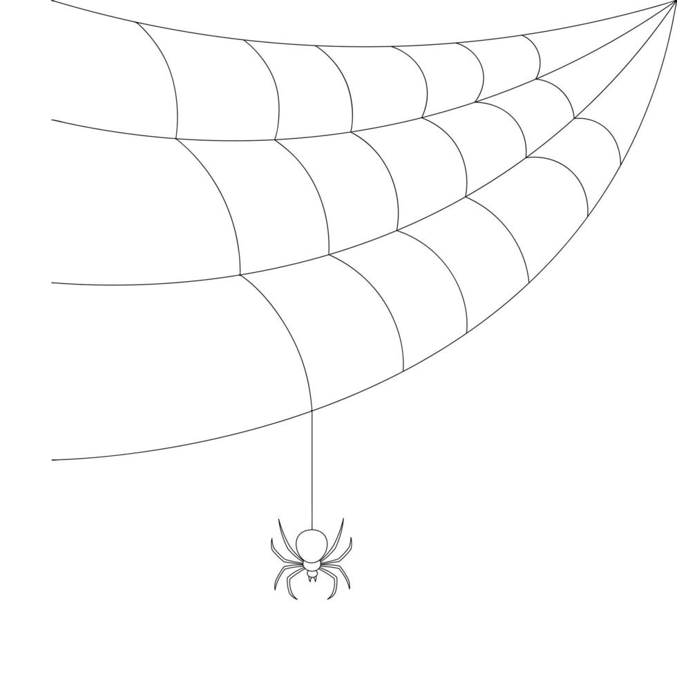 die Spinne webt ein Netz. skizzieren. Das Insekt hängt an einem dünnen Faden. eine klebrige Opferfalle. blutrünstiges Raubtier. Schwarze Witwe. Hinterhalt der Jäger. Doodle-Stil. vektor