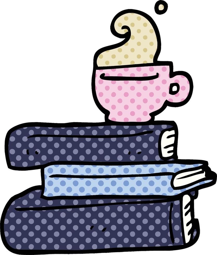 komisk bok stil tecknad serie böcker och kopp av kaffe vektor