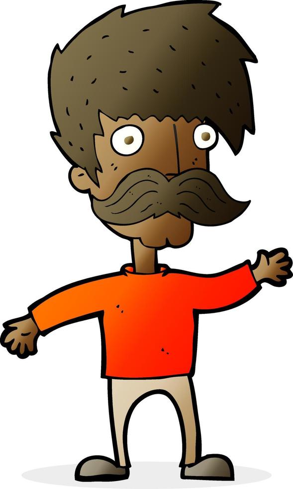 Cartoon-Mann mit Schnurrbart winkt vektor