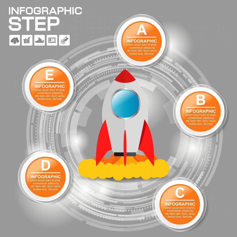 kreisförmige Infografik mit Raketenstart vektor
