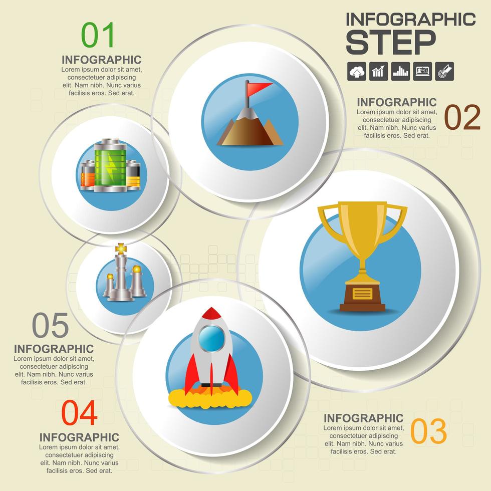 5-Schritt-Infografik mit Marketing-Symbolen vektor